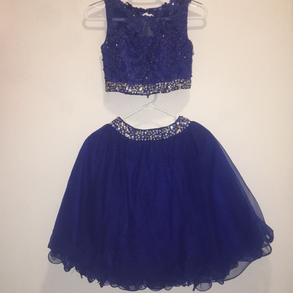 Royal blue short two piece prom dress